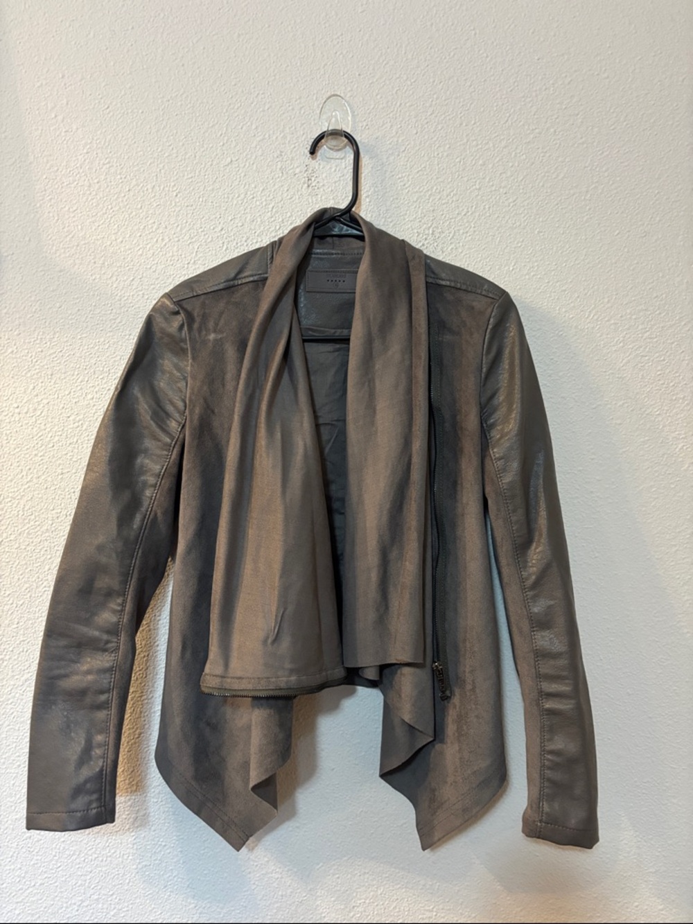 Blank NYC Draped Faux Leather Jacket - Gray